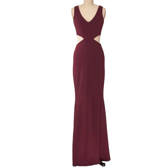 ARTI GOGNA Burgundy Prom Formal Dress Cut Out Sides Floor Length Sleeveless L - Picture 2 of 10